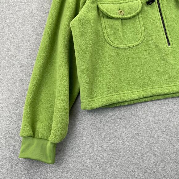 Y2K Route 66 Fleece Sweatshirt Womens L Lime Green Cropped Hoodie 1/2 Zip Retro - Picture 12 of 16